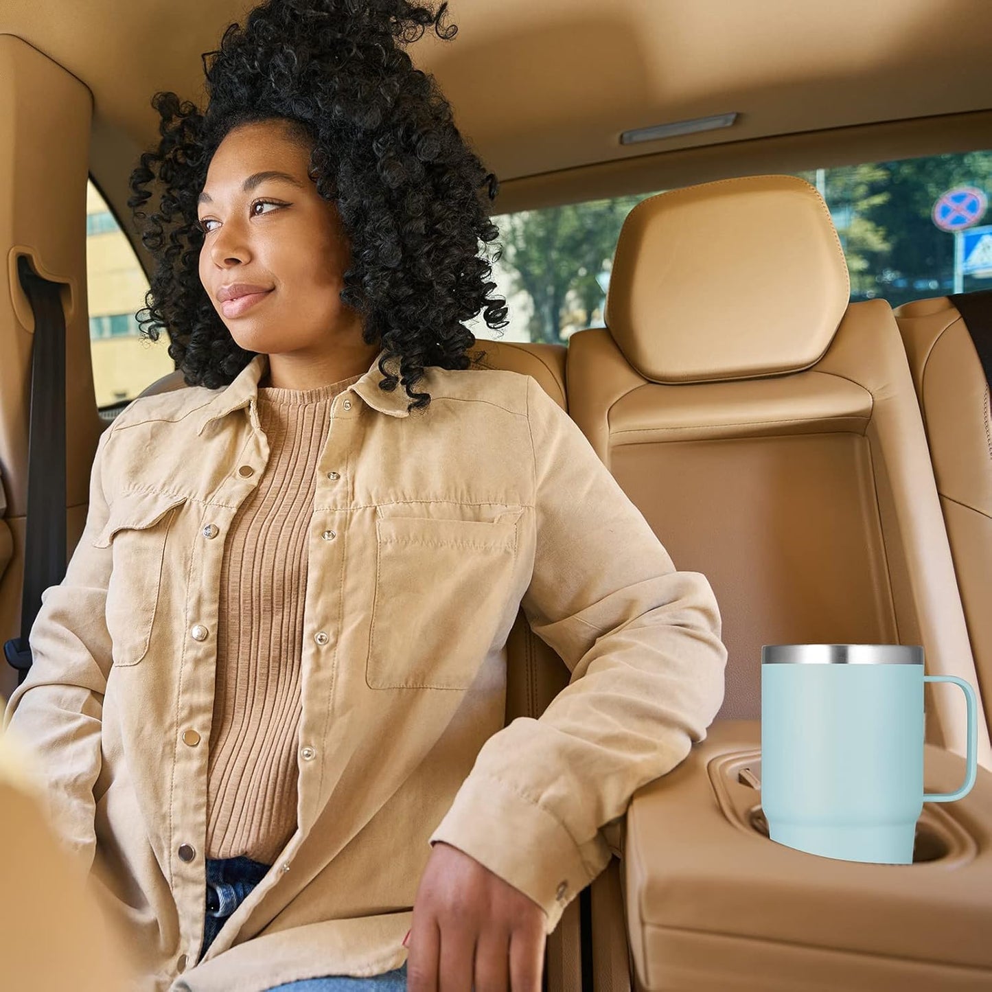 VEGOND 20 oz Tumbler Bulk with Handle Lid and Straw, Stainless Steel Insulated Travel Coffee Mug Set, Spill Proof Double Wall Metal Tumblers Cups, Mint Green 12 Pack