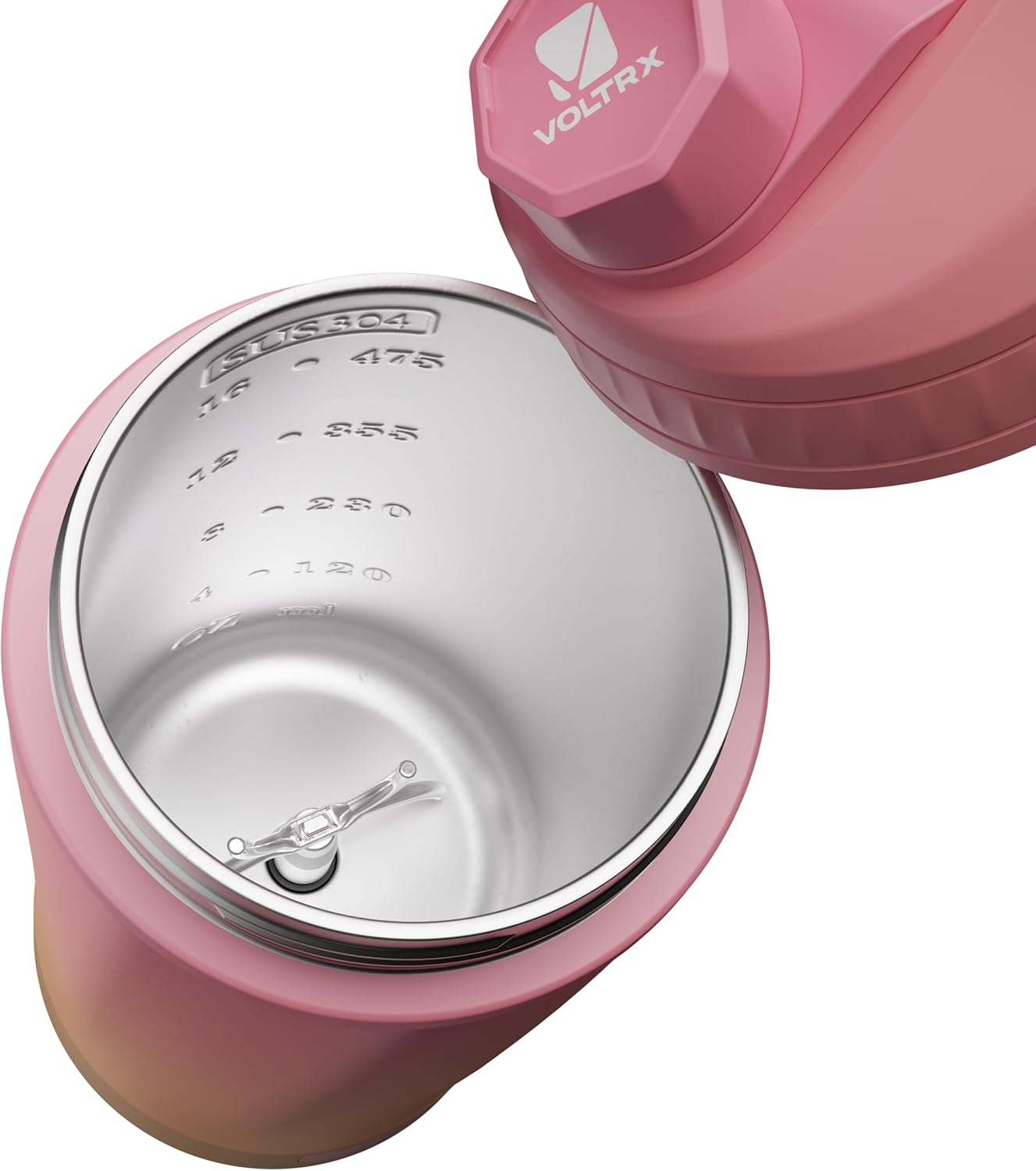 VOLTRX ChillMix Shaker Bottle Insulated Stainless Steel - USB C Rechargeable Electric Protein Shake Mixer, Shaker Cups for Protein Shakes and Meal Replacement, Sunset Rose, 16 oz