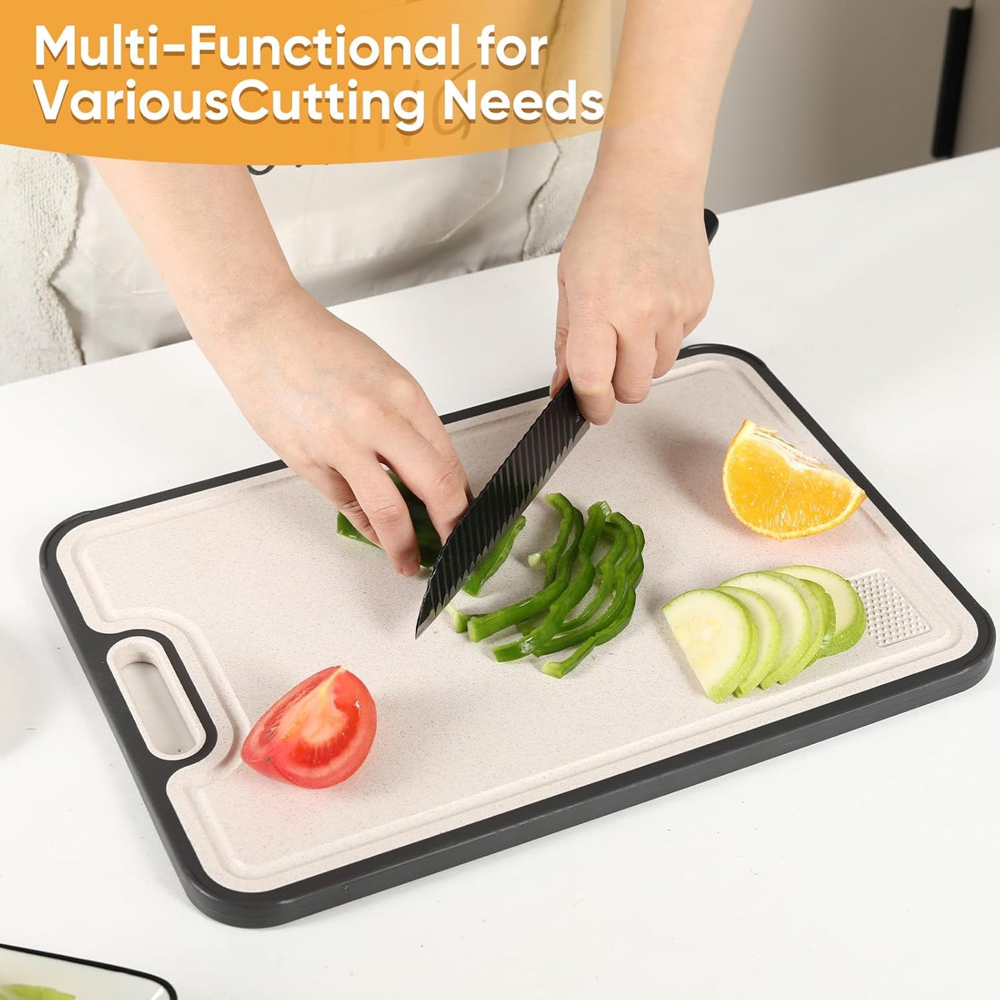 Titanium Cutting Board with Smooth Dual-Sided Surface, GR2 Titanium & Wheat Straw PP, Easy-Clean, Non-Slip, Dishwasher Safe, Large Cutting Board for Fruits, Vegetables & Meat