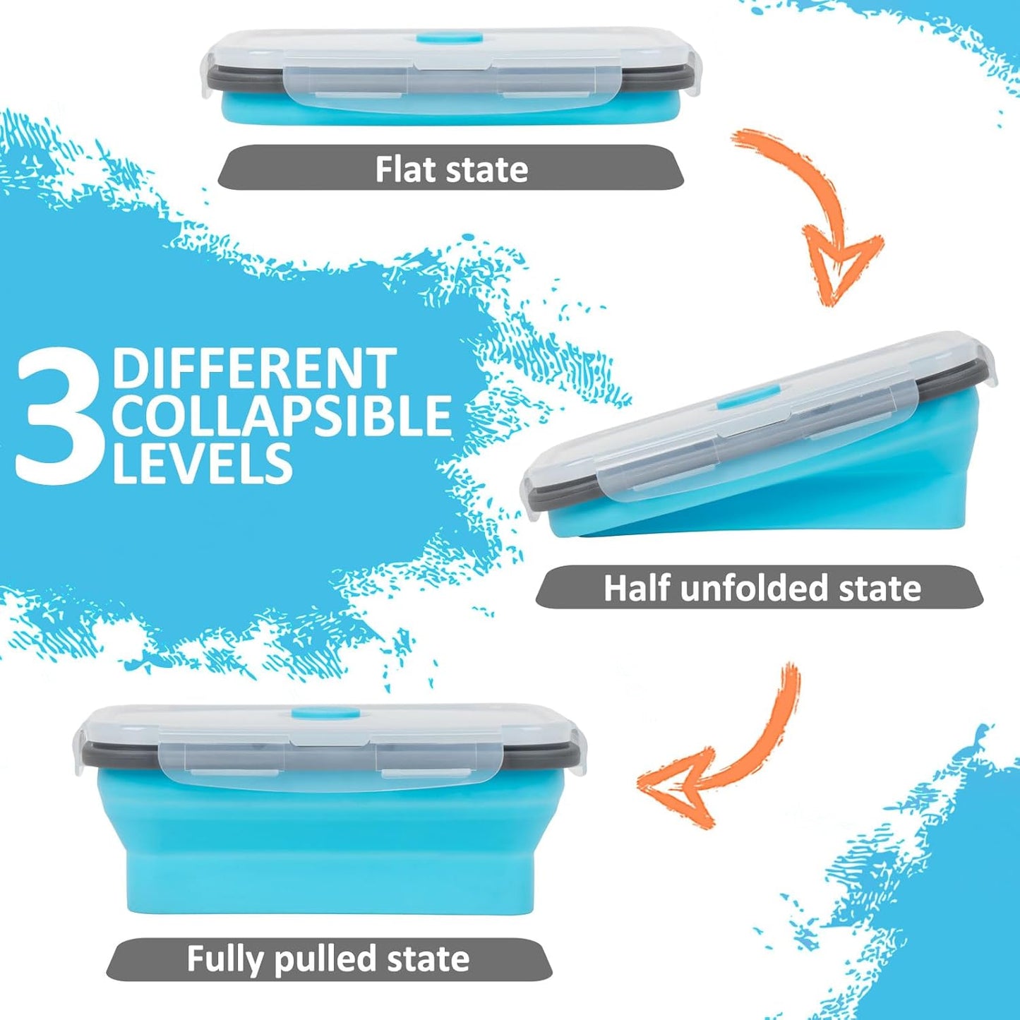 Collapsible Silicone Food Storage Containers Set with Lid & Air Vent,Foldable Lunch Containers(4PCS,Blue,27oz)