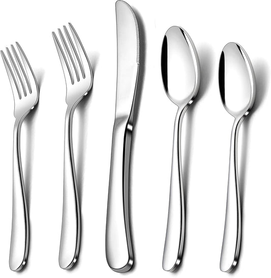 Herogo Heavy Duty Stainless Steel Silverware Set, 40-Piece Heavy Weight Modern Flatware Cutlery Set for 8, Fancy Tableware Eating Utensils for Home Wedding, Dishwasher Safe, Mirror Finished