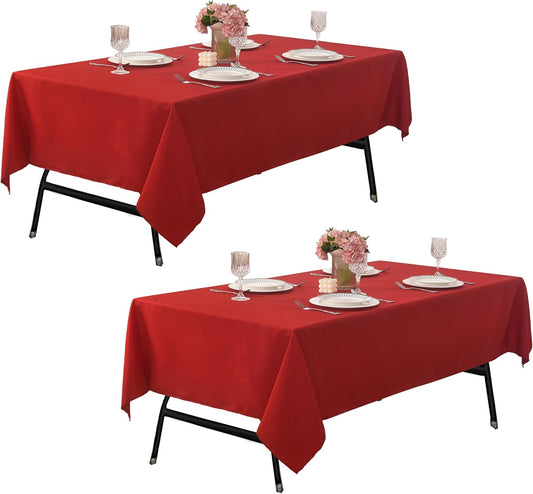 2-Pack 60x84 inch Burgundy Table Cloths, Solid Stain and Wrinkle Resistant Oblong Tablecloth, Premium Plain Weave Polyester Fabric Rectangle Table Linen Covers for Hotel, Banquet