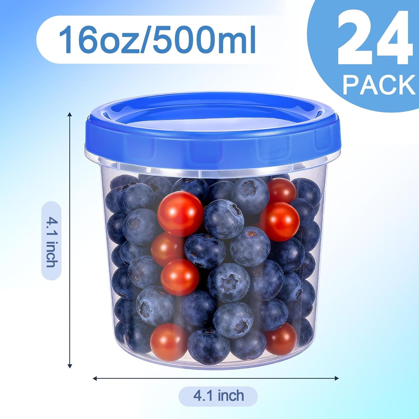 24 Pcs 16 oz Plastic Deli Containers with Screw Lids, Freezer Storage Containers Reusable 2 Cup Food Storage Container with Pen & Brush for Snack Salad Fruit, Microwave & Dishwasher Safe