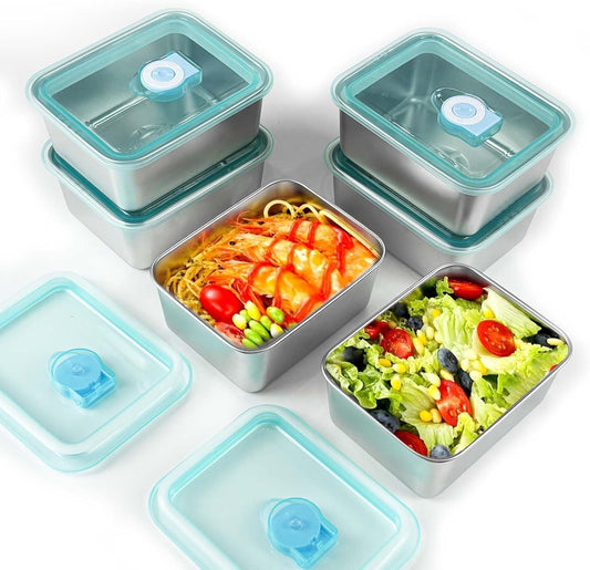 6 Pack 304 Stainless Steel Food Storage Containers Airtight Lids 22oz Fresh-keeping Container Metal Refrigerator Container for Lunch, Picnic Travel, Leftovers, Dishwasher & Freezer Safe