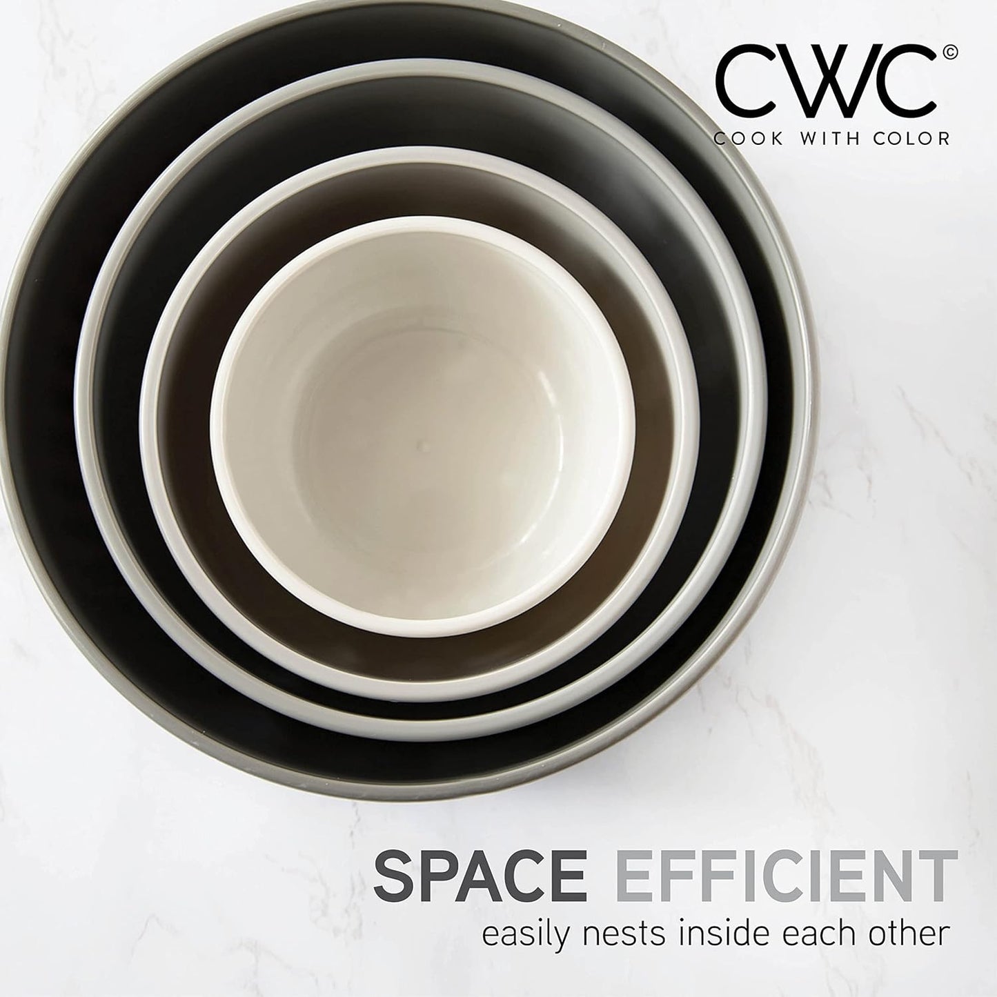 COOK WITH COLOR Prep Bowls with Lids- Wide and Deep Nesting Plastic Small Mixing Bowl Set with Lids, 8 Piece Set - Wide Bowls, Gray