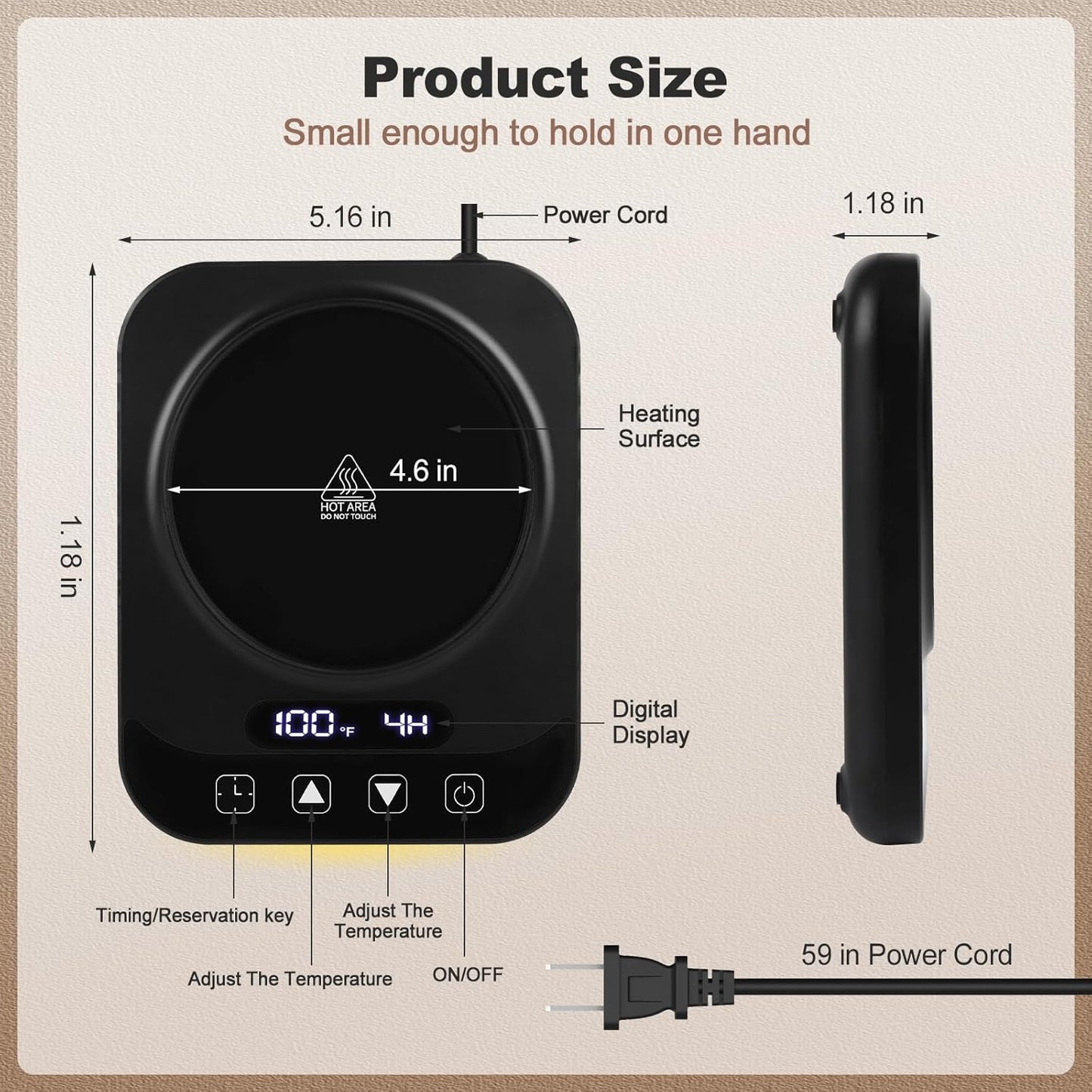 Coffee Mug Warmer for Desk with 9 Temperature Settings, Auto Shut Off, Digital Display, Smart Timing & Reservation, Electric Cup Warmer for Office, Home, Tea, Milk & Beverage Heating (Black)