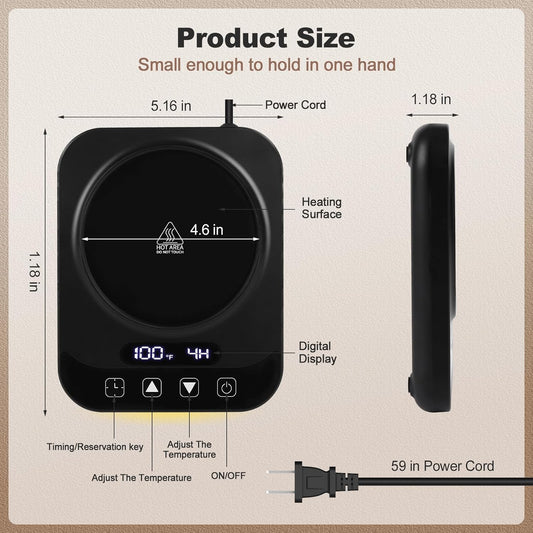 Coffee Mug Warmer for Desk with 9 Temperature Settings, Auto Shut Off, Digital Display, Smart Timing & Reservation, Electric Cup Warmer for Office, Home, Tea, Milk & Beverage Heating (Black)