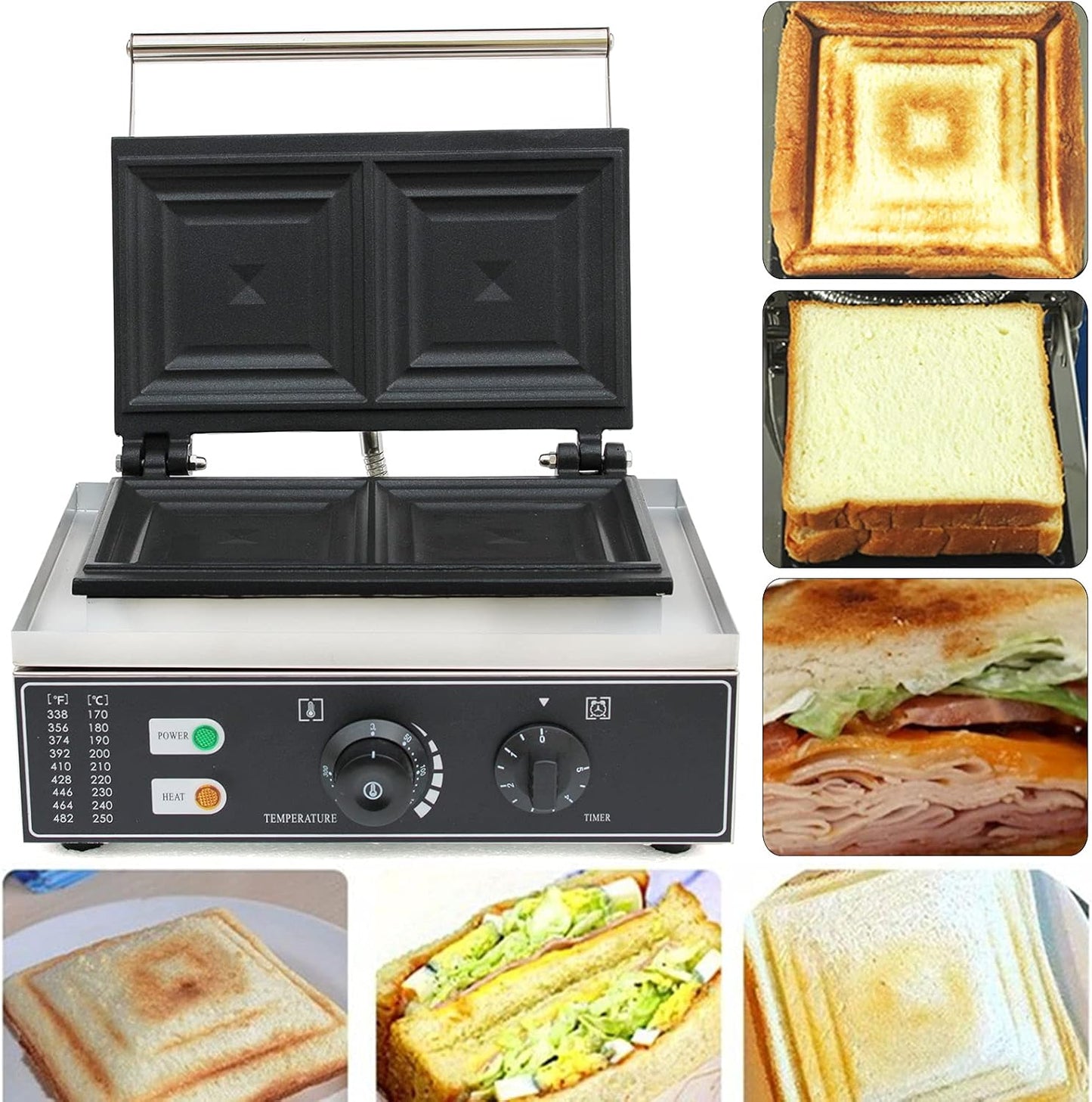 Commercial Electric Sandwich Machine 110V 1500W Double-side Sandwich Press Grill Nonstick Breakfast Sandwich Toaster Grilled Cheese Maker for Restaurant Party Food Stall
