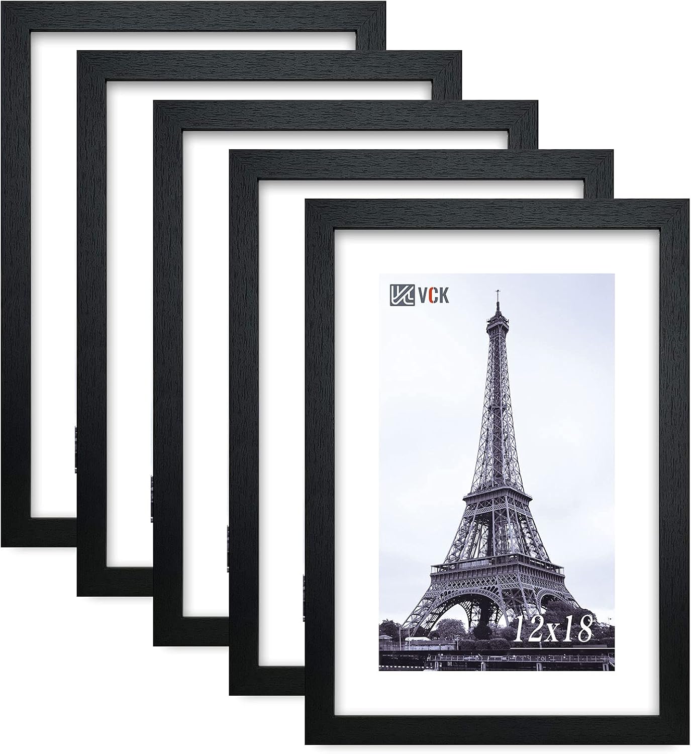 VCK Poster Frames 12x18 Black Set of 5,Solid Wood Picture Frames for Wall Mounting Hanging Art and Puzzle Frame