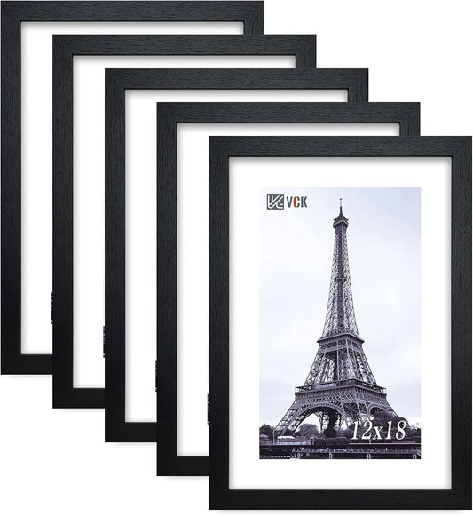 VCK Poster Frames 12x18 Black Set of 5,Solid Wood Picture Frames for Wall Mounting Hanging Art and Puzzle Frame