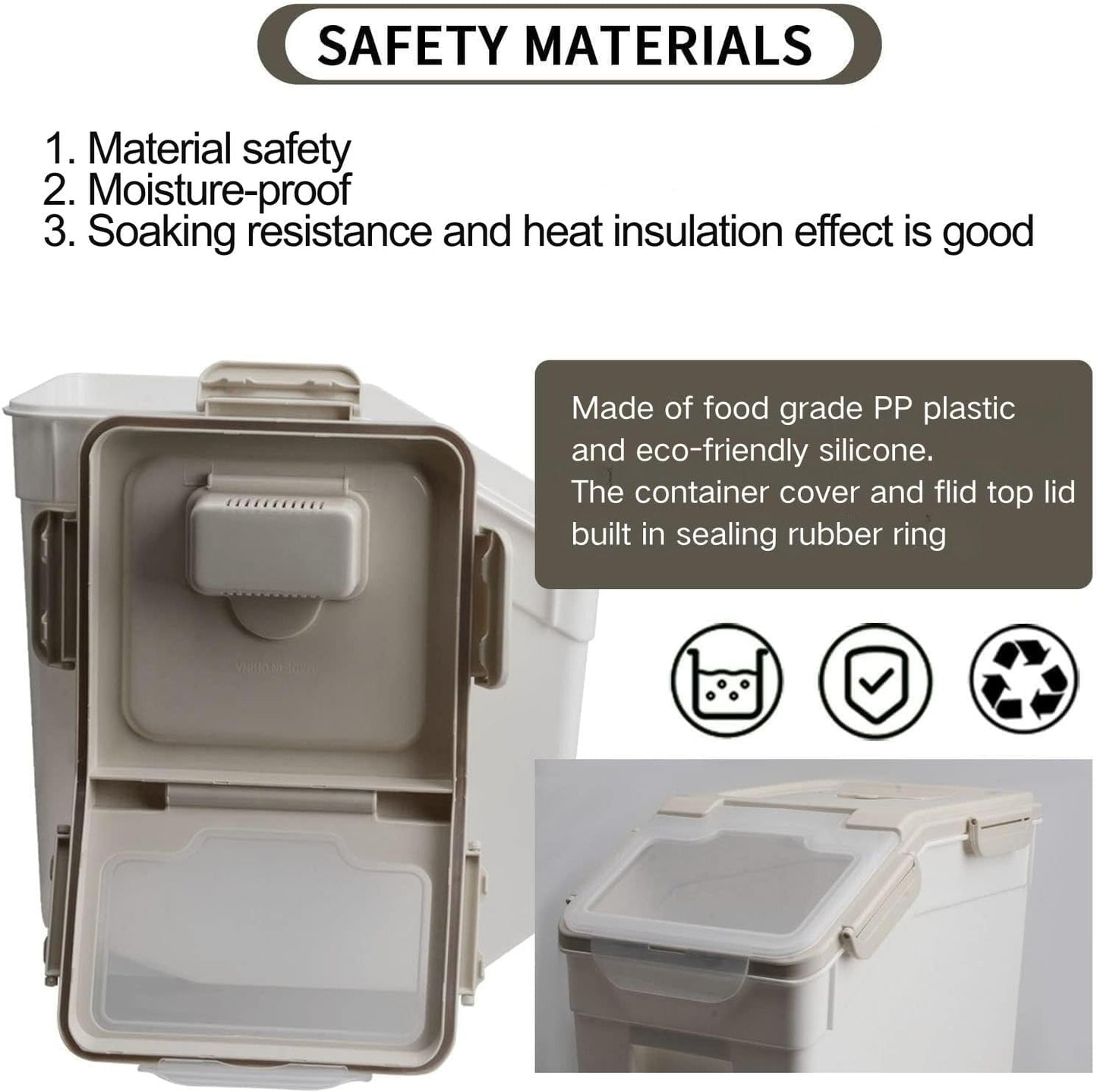 2 Pack Rice Storage Container 25 lbs, Airtight Flour Storage Containers with Lid and Wheels, Measuring Cup & Scoop, BPA Free, Bulk Food Dispenser for Sugar, Grain, Cereal - Pet Food Bin (Grey)