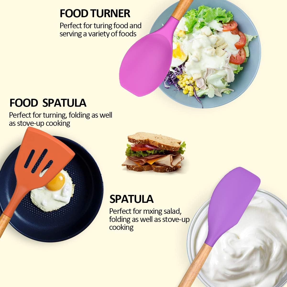 Umite Chef Kitchen Cooking Utensils Set, 33 pcs Non-stick Silicone Cooking Kitchen Utensils Spatula Set with Holder, Wooden Handle Silicone Kitchen Gadgets Utensil Set (Colorful)