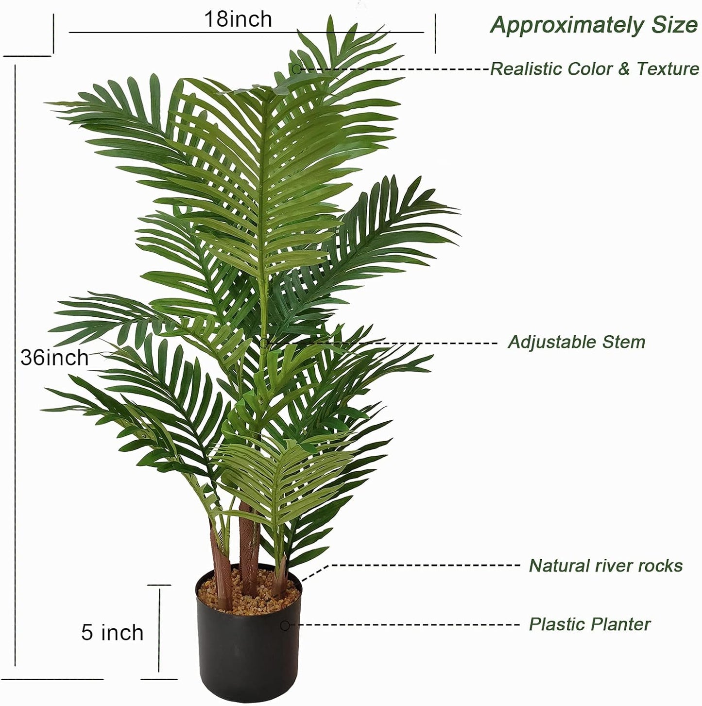Artificial 3 Feet Areca Palm Tree, Faux Palm Tree Pot, Fake Plants，Palm Trees for Home, Office, Living Room, Kitchen, Bedroom, Balcony Decor, Indoor Outdoor Perfect Housewarming Gift.