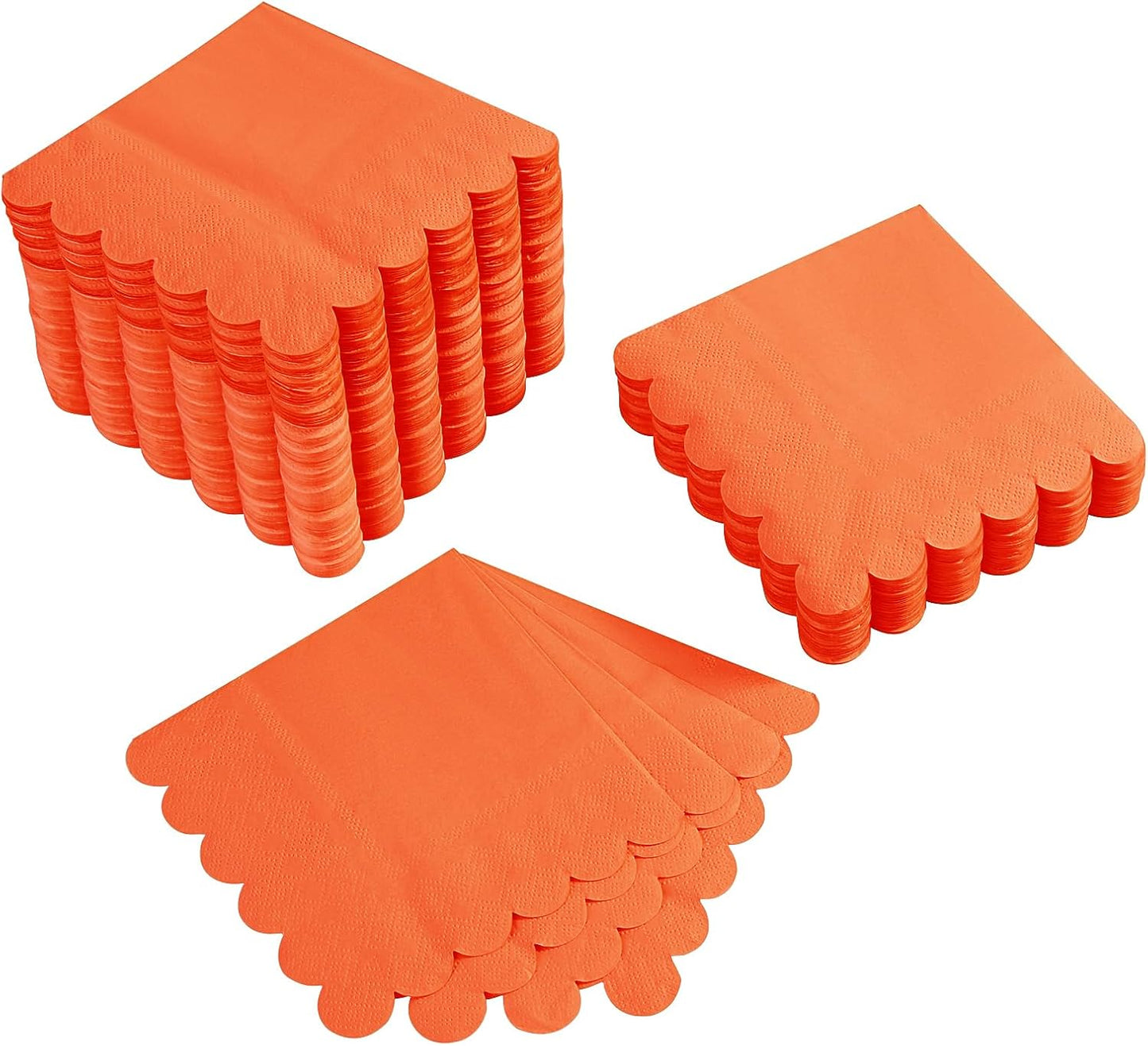 100 Pack Cocktail Napkin 2-Ply Scalloped Edged Dessert Napkins Folded 5 x 5 Inches Disposable Napkins for Dinner Wedding Birthday Party Bridal Anniversary Reception Event (Orange)