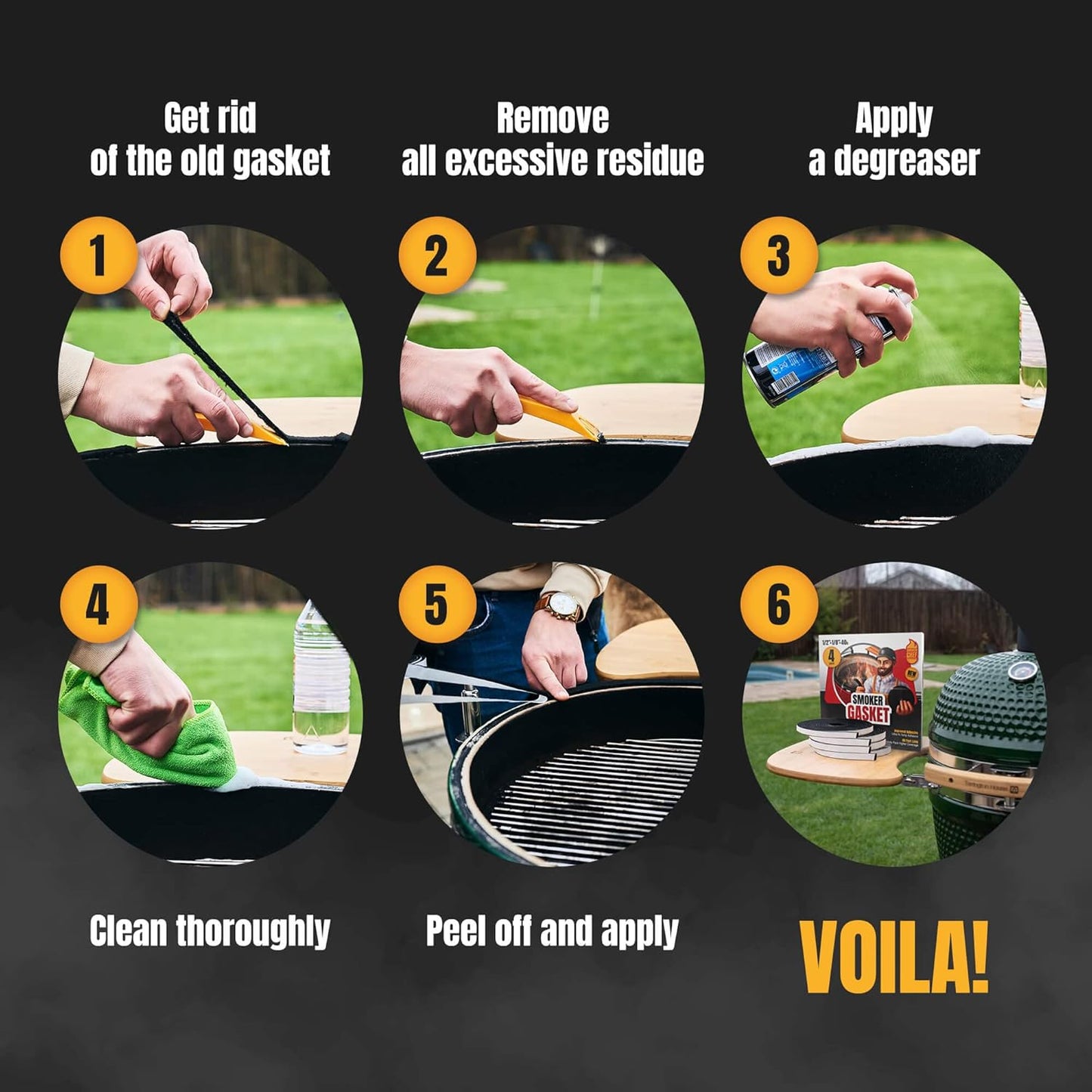 XXL 40 FT Grill Gasket for Smokers - Black 1/2’’ x 1/8’’ Hi Temp Seal Smoker Gasket – 4-Pack x 10 FT Self Stick Black Nomex Fire Tape BBQ Lid – Bbq Grill Smoker Accessories Gifts for Men