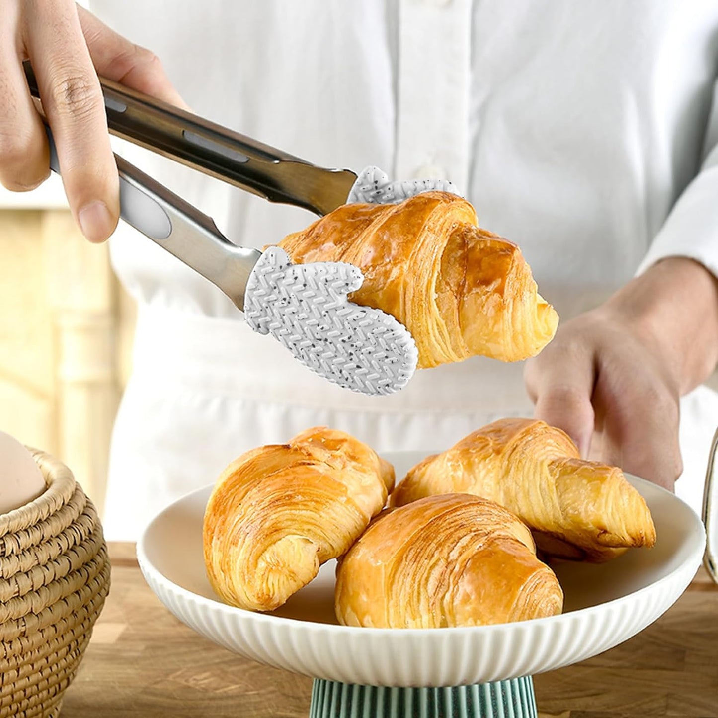 NileHome Christmas Kitchen Tongs, 2 Pack 10" Professional Stainless Steel Metal Tongs – Heat-Resistant for Grilling, BBQ, Serving Salad, Pasta, and Kitchen Use, Dishwasher Safe, White