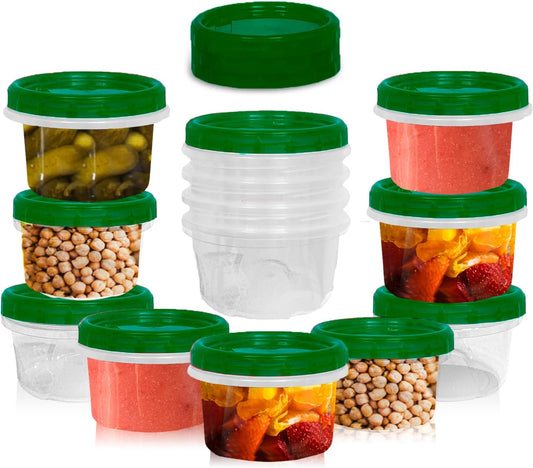 [Green - 12 Pk] Airtight Deli Containers with Lids Twist Lock Top Clear Food Storage for Meal Prep Snacks and Leftovers Freezer and Microwave Safe Stackable Leak-Resistant and 12 Pc. Set (16 Ounce)