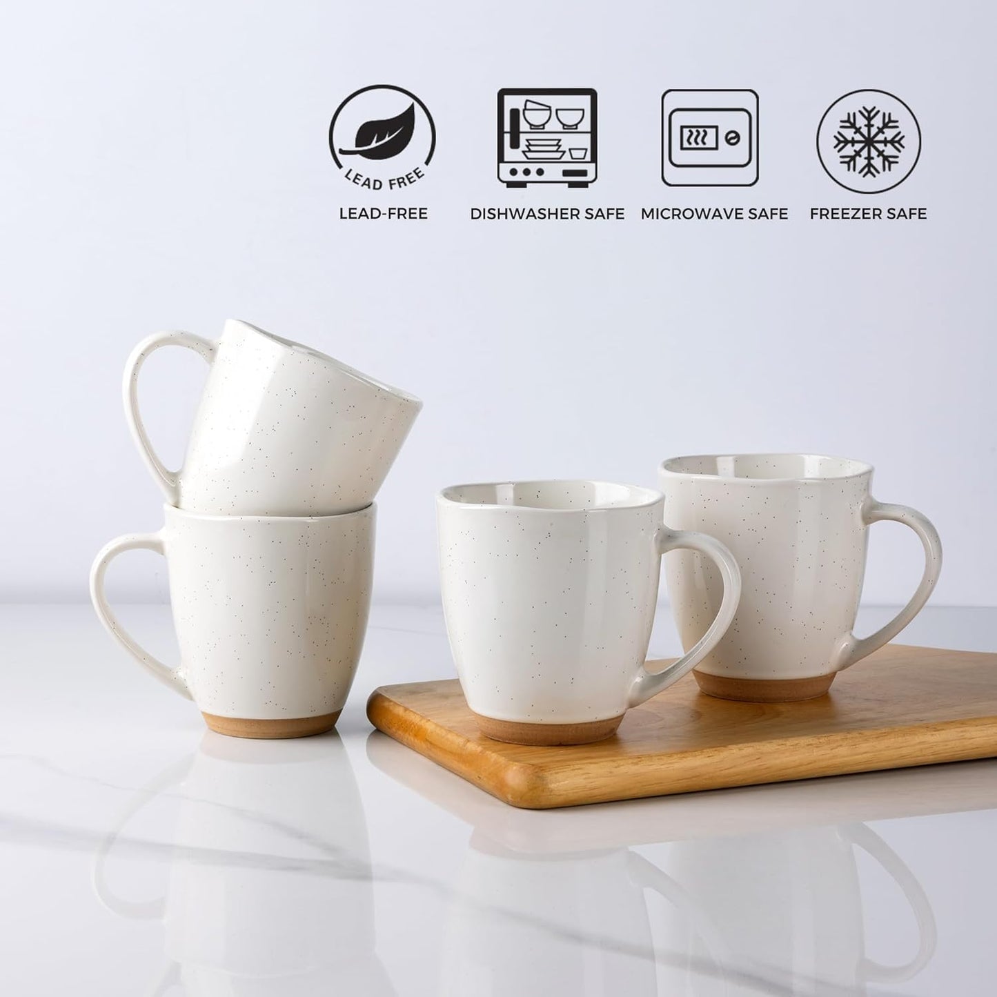 AmorArc 12oz Coffee Mugs, Ceramic Coffee Mugs set of 4 for Man, Woman, Dad, Mom, Modern Coffee Cups with handle for Latte/Cappuccino/Milk/Cocoa. Dishwasher&Microwave Safe, Light Beige