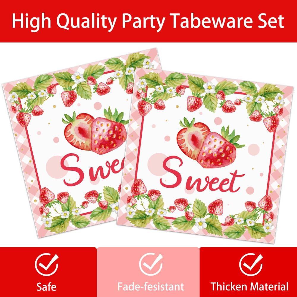 140 Pcs Strawberry Birthday Decorations Berry First Birthday Decorations Strawberry Themed Plates Cups and Napkins Sets Serves 20