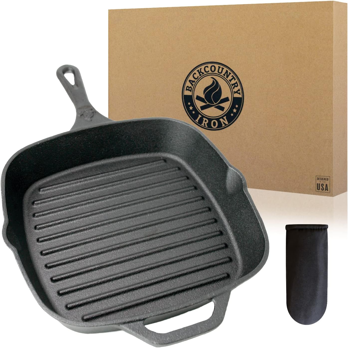 Backcountry Iron 8 Inch Square Grill Pan Medium Pre-Seasoned Cast Iron