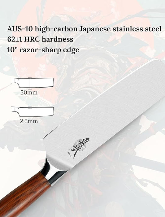 Nakiri Knife 7 Inch, Japanese AUS-10 High Carbon Stainless Steel Chef Knife, Rosewood Handle, Razor Sharp Vegetable Cleaver for Chopping, Gift Box Included