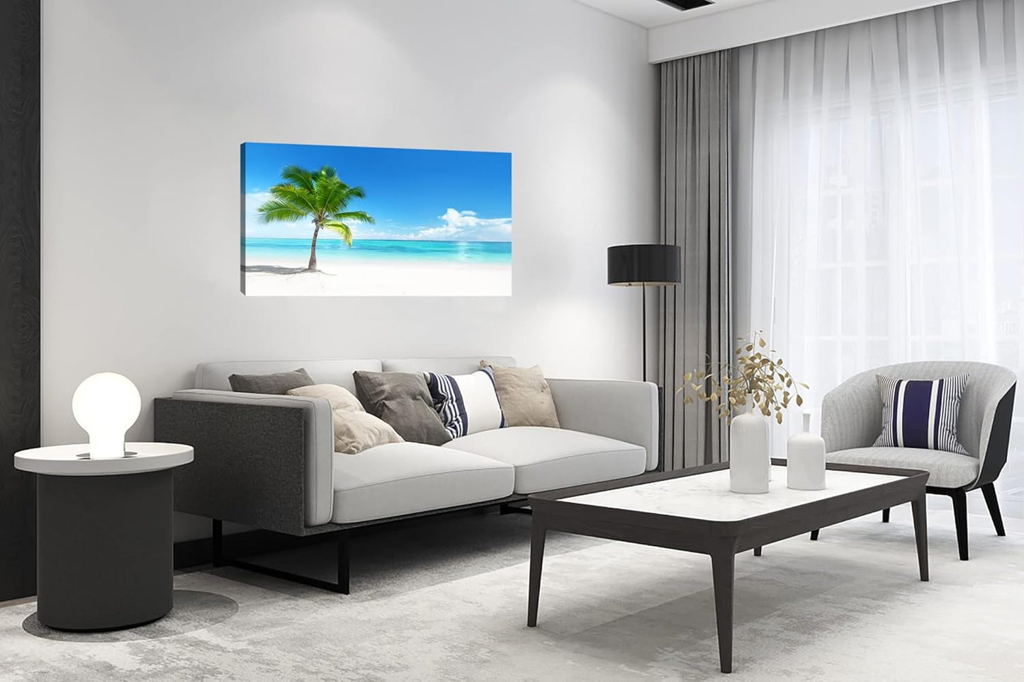 YYYYHPP YP0850 Canvas Wall Art Palm On The Beach Nature Picture Painting Beach Seascape Wall Art Prints For Bathroom Living Room Bedroom Kitchen Home and Office Wall Decor