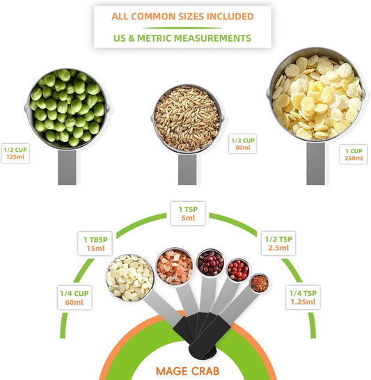 Magnetic Stackable Stainless Steel Measuring cups and spoons set,4 Magnetic measuring cups,4 magnetic measuring spoons