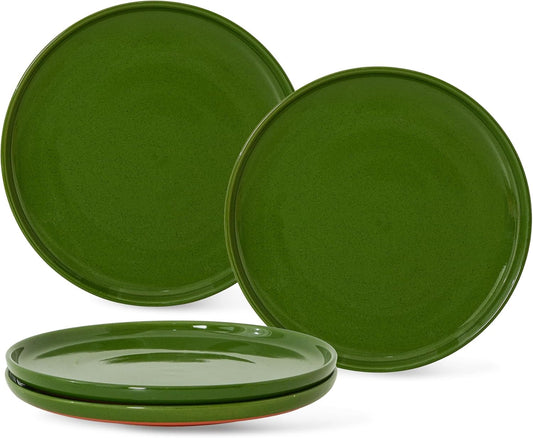 Stoneware Salad Plates Set of 4, 8 Inch Plates for Dessert, Ceramic Plates Sets, Microwave Safe, Dishwasher Safe, Versatile for All Seasons, Forest Glaze Green