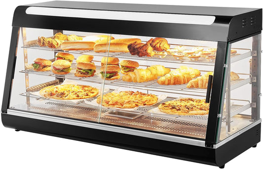 VEVOR 3-Tier Commercial Food Warmer Display, 1500W Food Display Warmer with Light, Adjustable Shelf and Temperature Display, 86℉~185℉ Steam Heating, 180L for Hamburger, Pizza, Bread, Fried Chicken