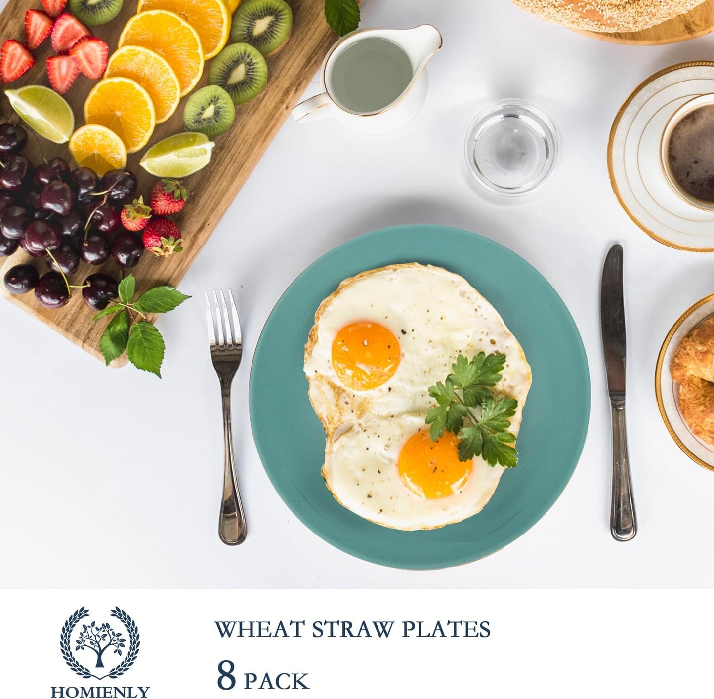 Homienly Flat Dinner Plates Set of 8 Alternative for Plastic Plates Microwave and Dishwasher Safe Wheat Straw Plates for Kitchen Unbreakable Kids Plates with Pattern (Multi, 9 inch), MS 01