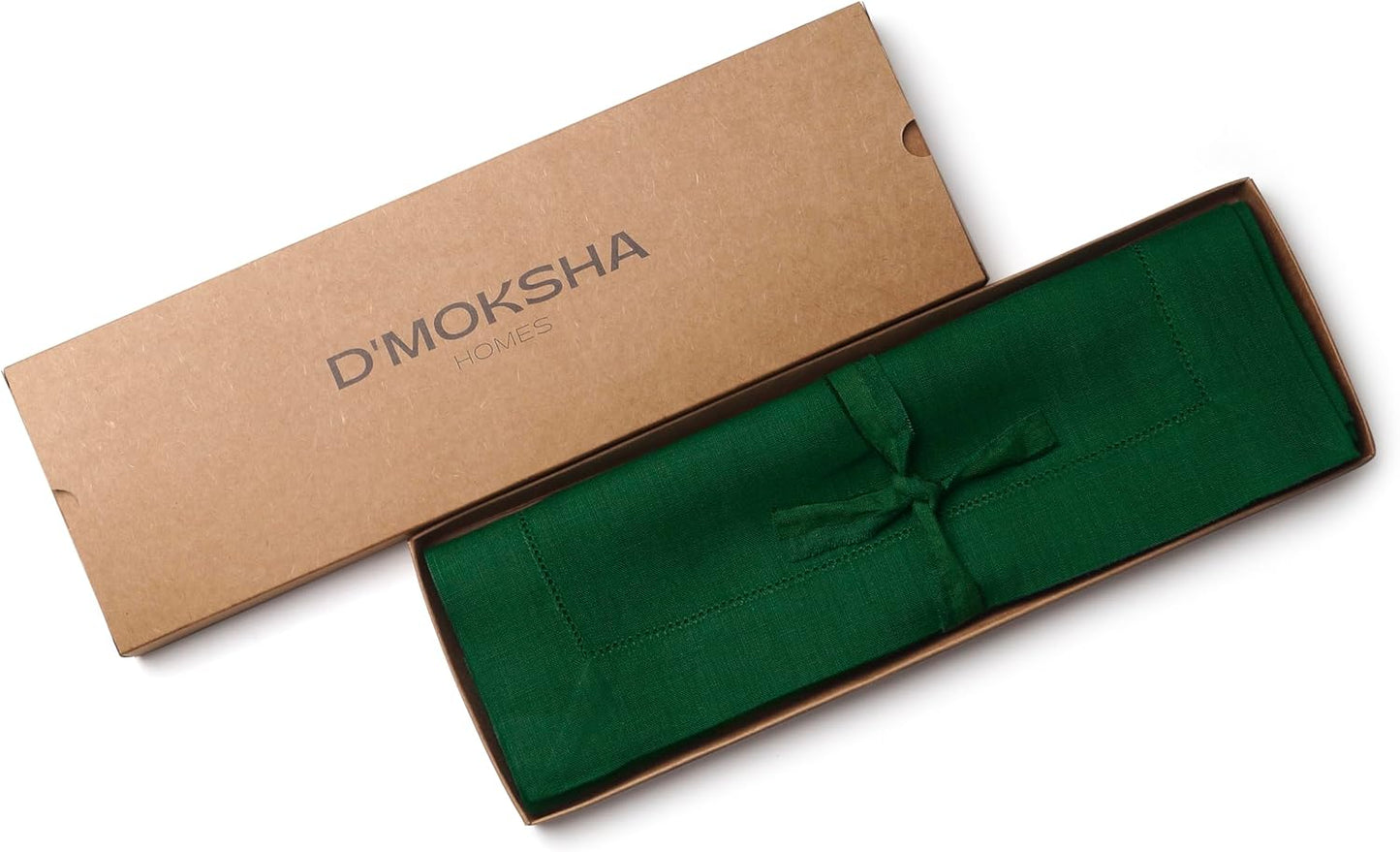 D'Moksha Homes Linen Placemats Set of 4 - Classic Hemstitch Forest Green Placemats 14 x 19 Inch - 100% Pure Linen Table Mats for Fall, Autumn and Halloween - Handcrafted and Machine Washable