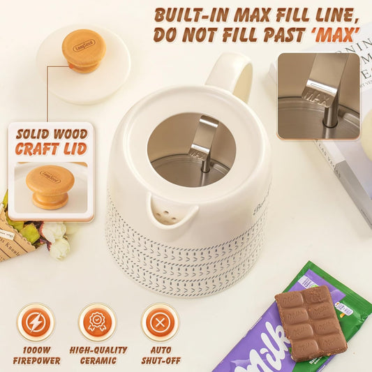 Ceramic Electric Kettle 1 Quarts, Hot Water Boiler Electric Kettles, Tea Pot with LED Light, Boil Dry Protection, Short Spout 1000W Fast Boil, Automatic Shut-off