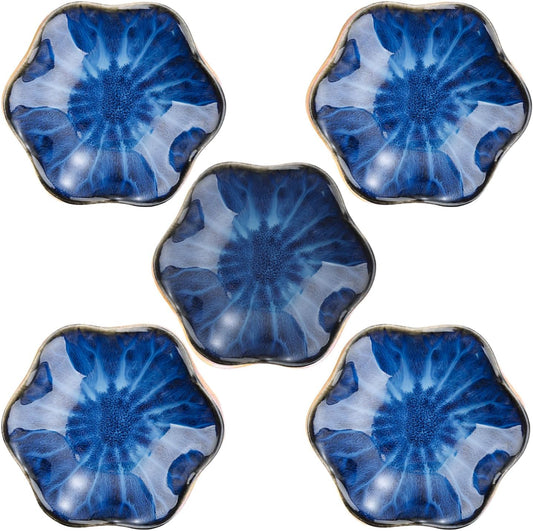 VanEnjoy Blue Flower Plates Ceramic Floral Dishes Small Dipping Sauce Cups Soy Sauce Dish Prep Bowls - Set of 5