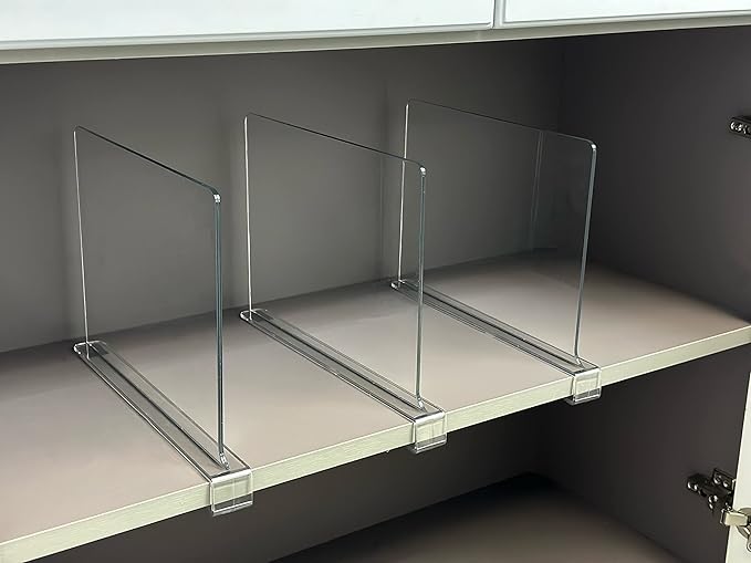 LikeU Acrylic Shelf Divider,Wood Shelf Dividers,Clear Closet Shelf Separators Clothing Organizer Perfect for Bedroom Shelving Organization and Kitchen Cabinet Shelf Storage,2 PCS