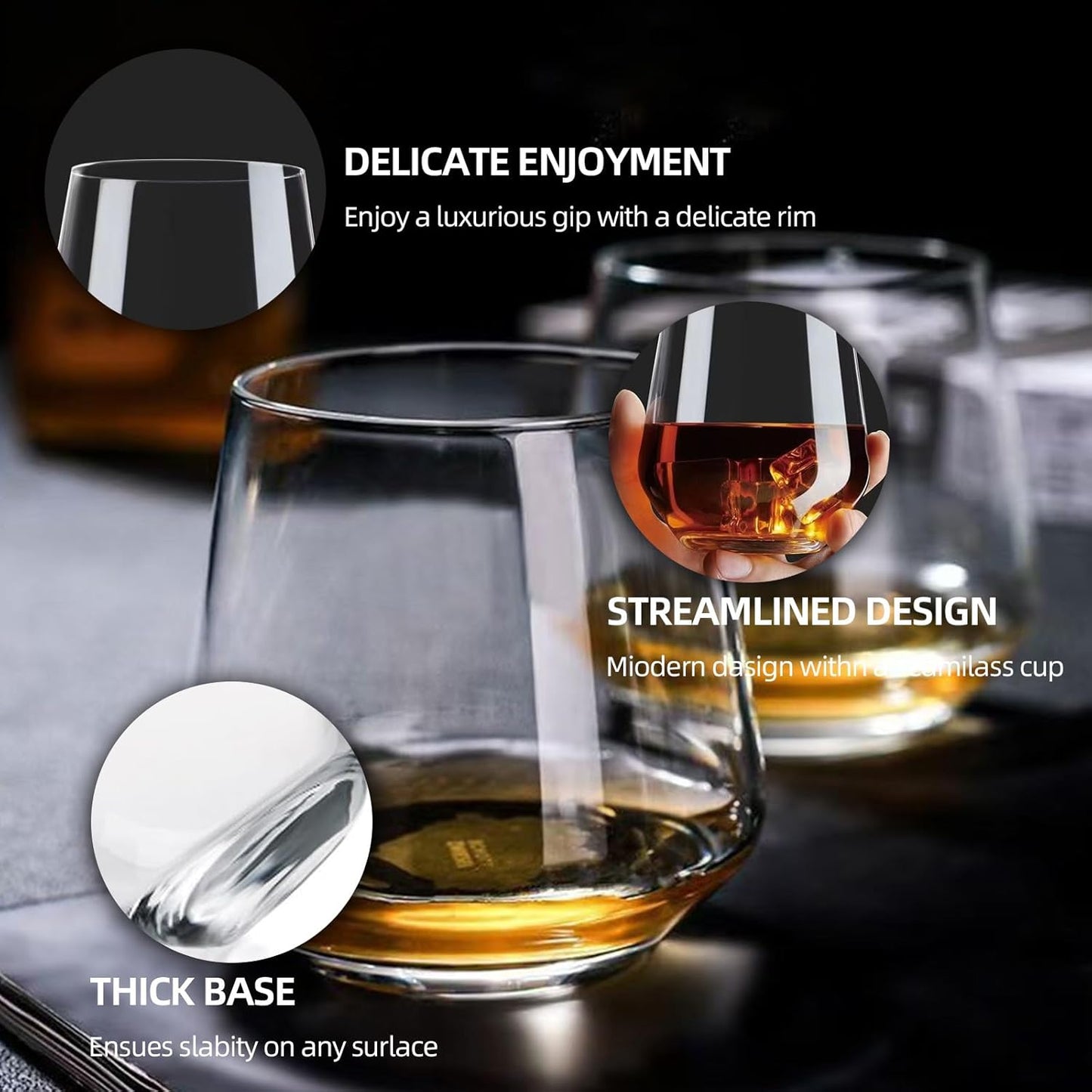 Stemless Wine Glasses Set of 4, 13.5oz, Crystal Clear Red White Wine Glasses for Daily Use, Lead-free, Dishwasher Safe, Glasses Drinking Set, Ideal for Home Bar, Parties & Gifts