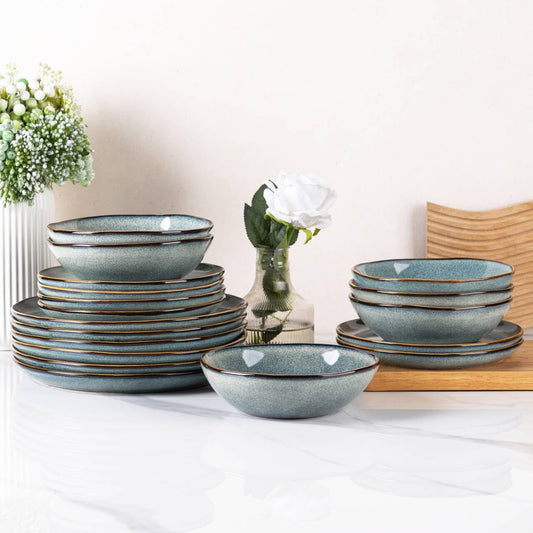 AmorArc Ceramic Dinnerware Sets,Handmade Reactive Glaze Stoneware Plates and Bowls Sets,Highly Scratch Resistant | Dishwasher & Microwave Safe Dishes Set,Service for 6 (18pc)