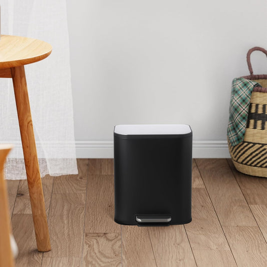 Bathroom Trash Can with Lid, 3.2 Gallon Stainless Steel Garbage Can with Step-On Pedal and Inner Bucket, Rectangular Trash Can for Kitchen Office Living Room Small Spaces (12 L, Black)