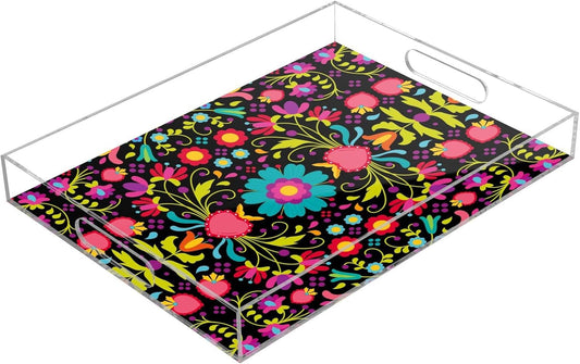 Acrylic Serving Tray with Handles Spill Proof Kitchen Storage Tray Clear Decorative Tray Makeup Drawer Organizer Storage Tray for Bathroom Living Room Ottoman 15.7x11.8Inches