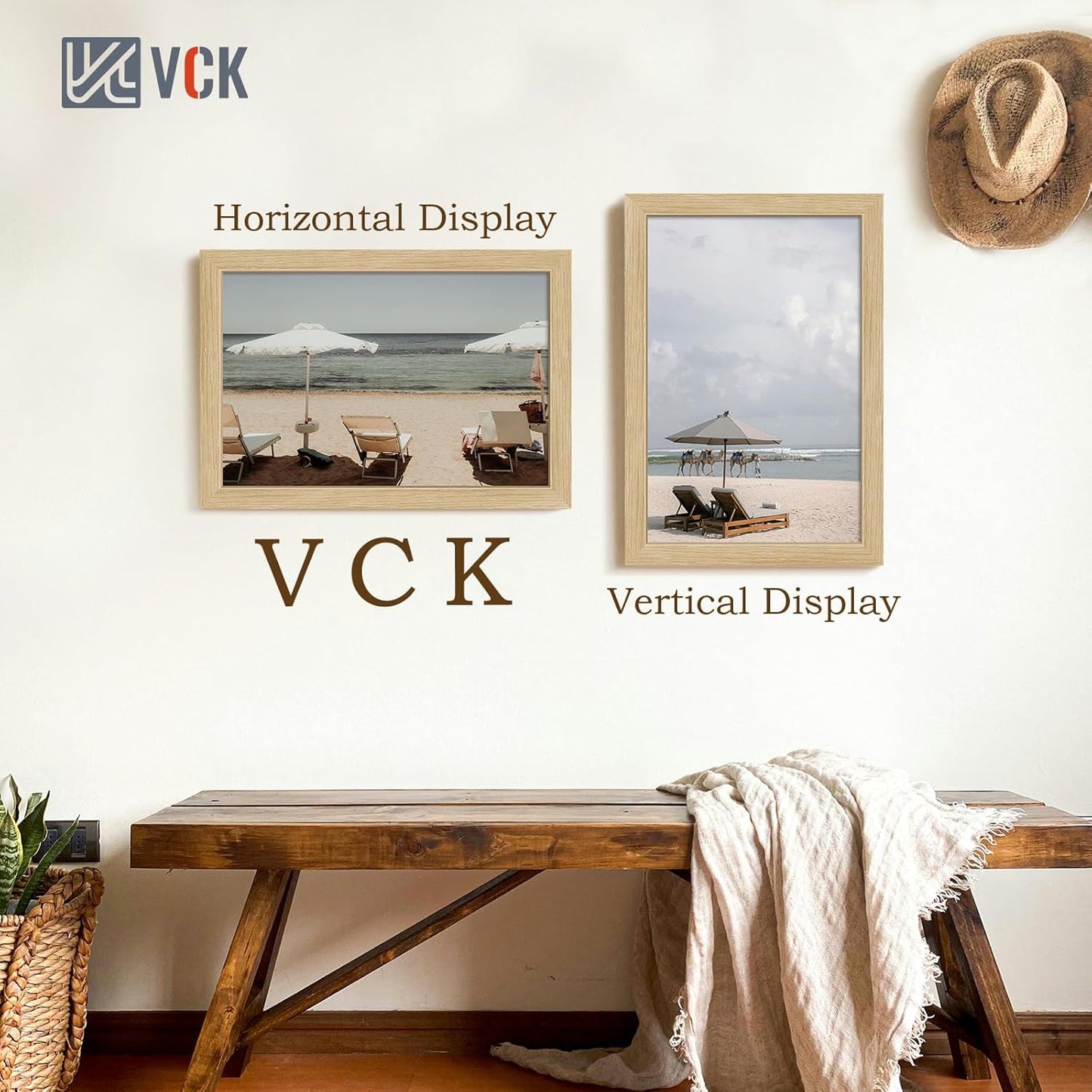 VCK 12x18 Oak Wood Frame for Poster & Picture, Natural Solid Wood Photo Frames 5 Pack, Wall Gallery Frame