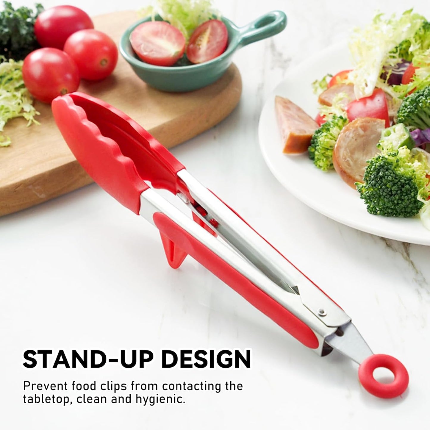 NileHome Tongs for Cooking, Professional Stainless Steel Cooking Tongs – Heat-Resistant for Grilling, BBQ, Serving Salad, Pasta, and Kitchen Use, Dishwasher Safe, Set of 9" 12", Red