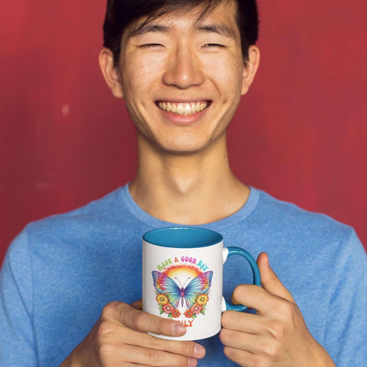 Colorful Butterfly Customized With Have A Good Day Travel Cup, Custom White Ceramic Coffee Mug Gifts For Animal Lovers, Personalized Name Thoughtful Gifts Mug For Kids On Birthday