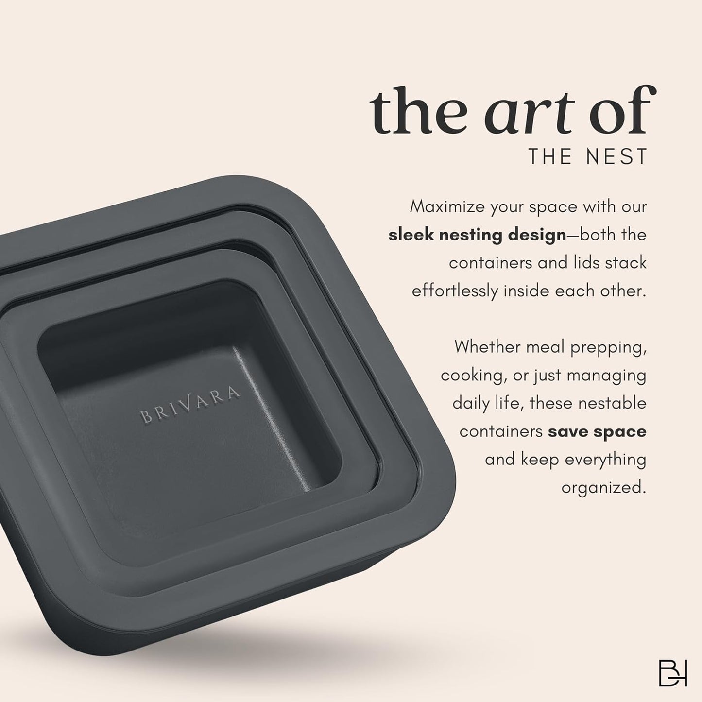 Ceramic Coated Glass Food Storage Container | No PTFE, PFOA, PFAS, and BPA | Reusable Non Toxic Meal Prep Container with Glass Lid | Easy To Store | 2.5 Cup Square [Onyx]