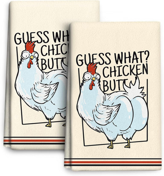 Cukemip Funny Chicken Kitchen Towels Decorative Set, Funny Dish Towels Tea Towels Set of 2, Absorbent Farmhouse Hand Towels for Kitchen Drying, Housewarming Gifts for Chicken Lovers