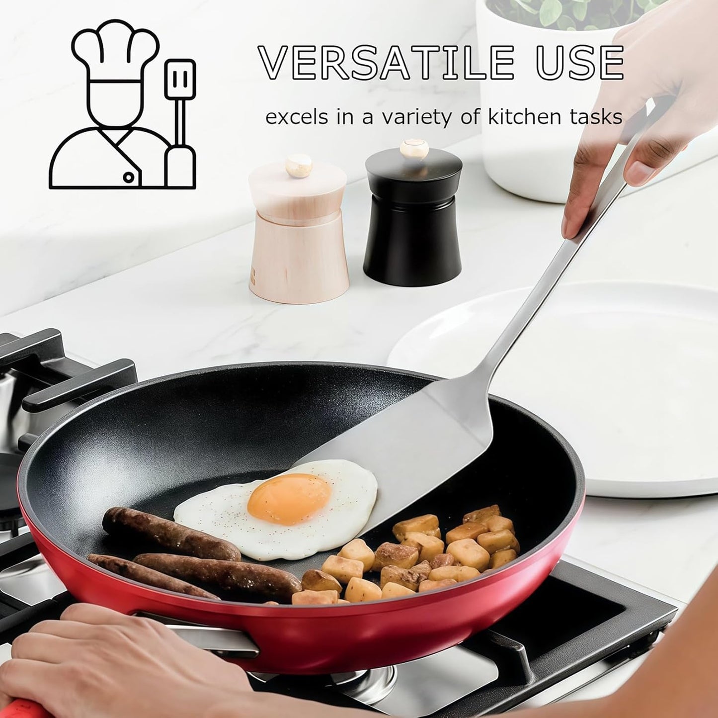 Cooking Utensils Set 4pcs - Stainless Steel Kitchen Utensils, Heavy Duty Metal Utensils Set with Stainless Steel Spatula Set Wok Spatula, Serving Spoons, Ergonomic Handle and Dishwasher Safe