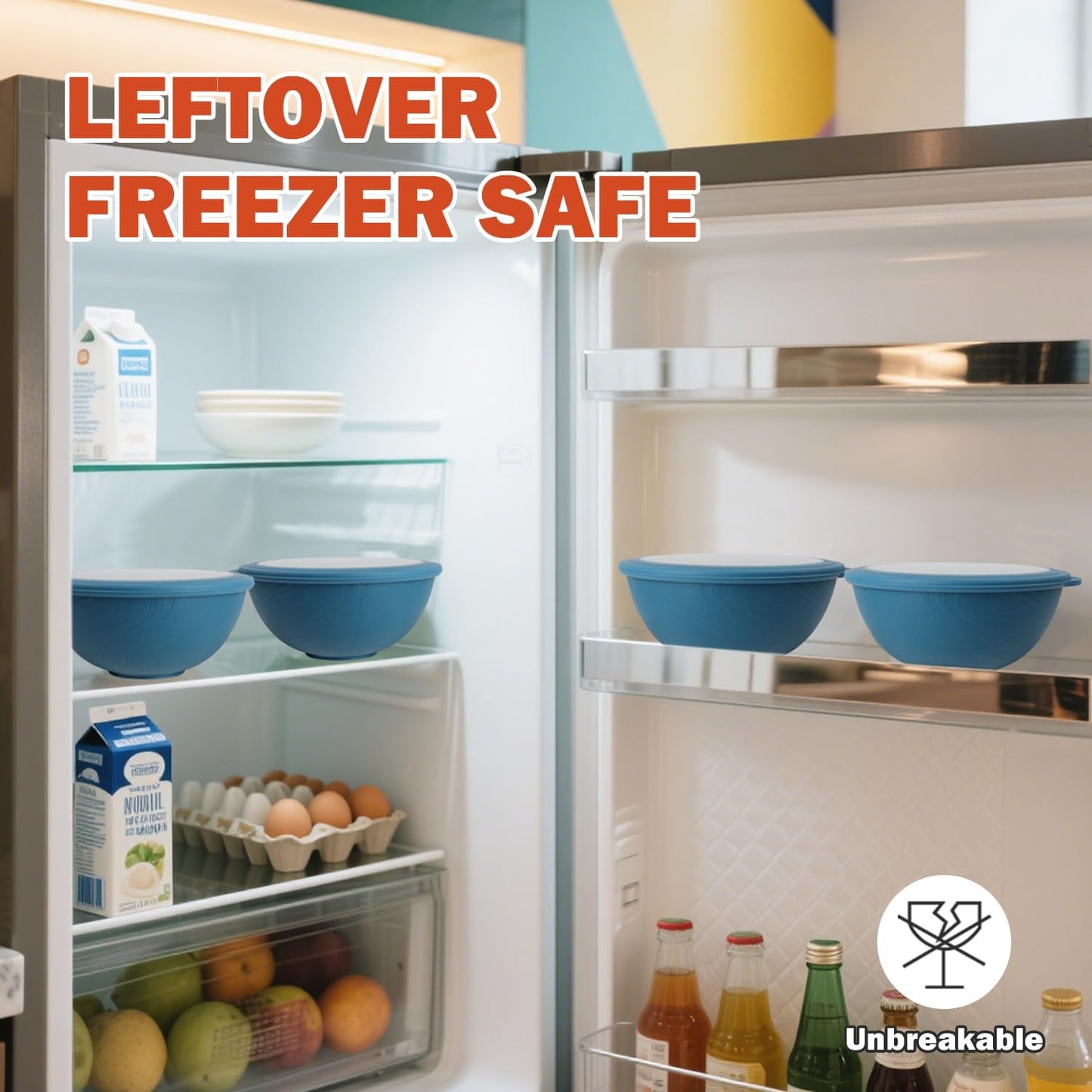 Wrova wheat straw bowls with lids set of 4, 40oz cereal bowls with covers,unbreakable salad container for lunch, dishwasher safe bowl sets for kitchen. Blue