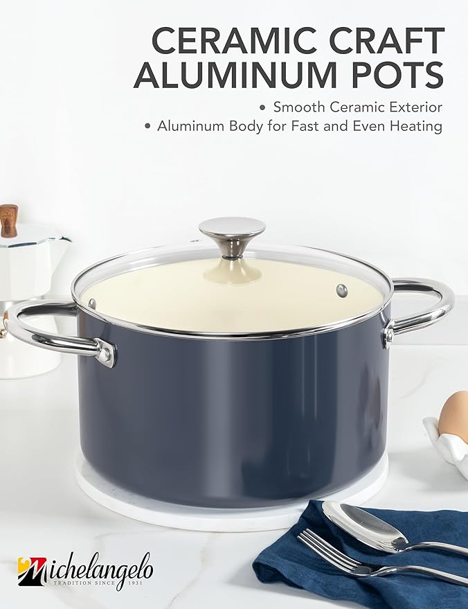 MICHELANGELO 6 QT Ceramic Stock Pot with Lid, Nonstick Stockpot with Glass Lid, Induction Cooking Pot for Soups, Stews, Oven Safe - 6QT, Purple