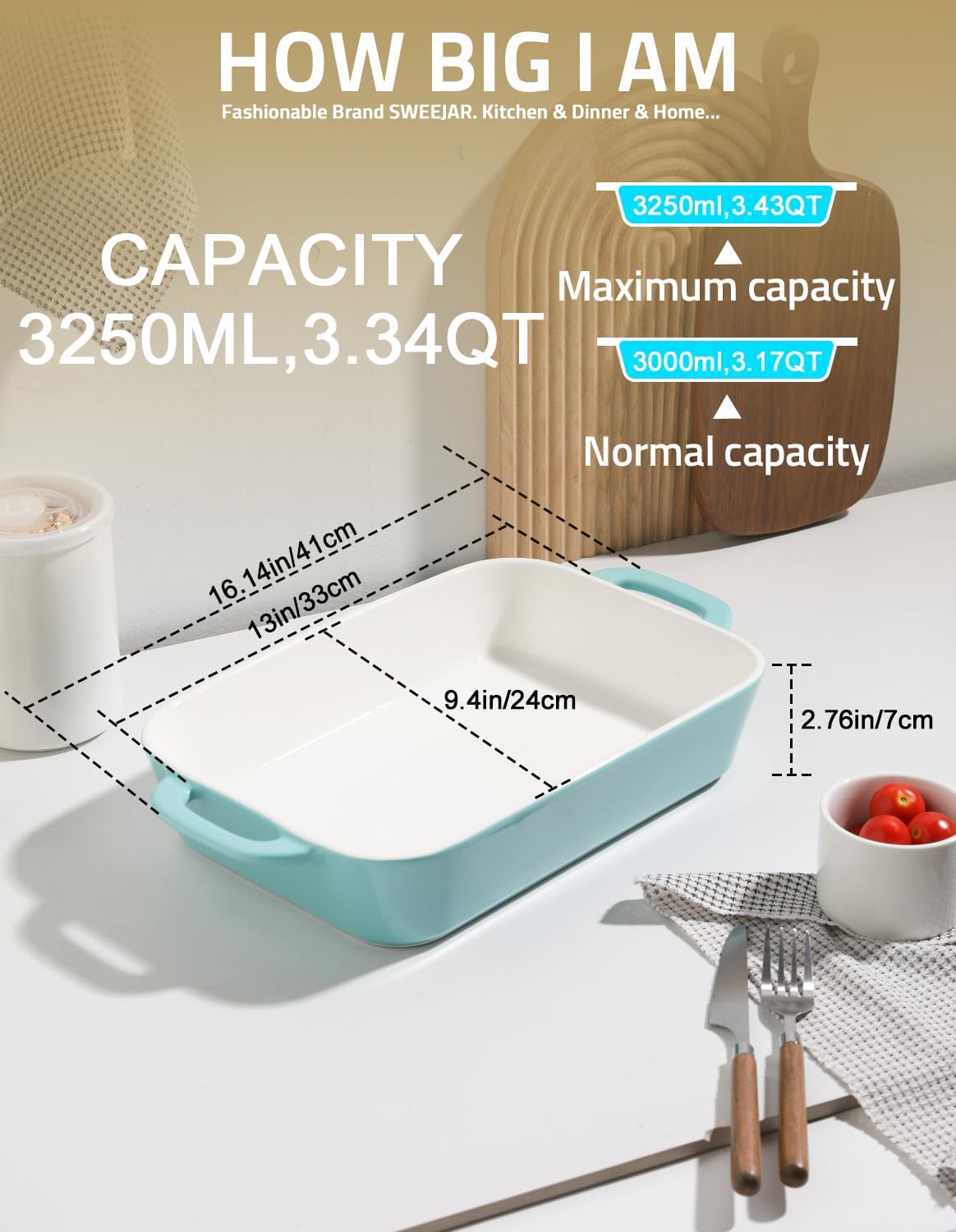 Sweejar Ceramic Bakeware Set, 9x13 Rectangular Baking Dish for Cooking, Kitchen, Cake Dinner, Banquet and Daily Use, Casserole Dishes for Oven Porcelain Baking Pans(Turquoise)