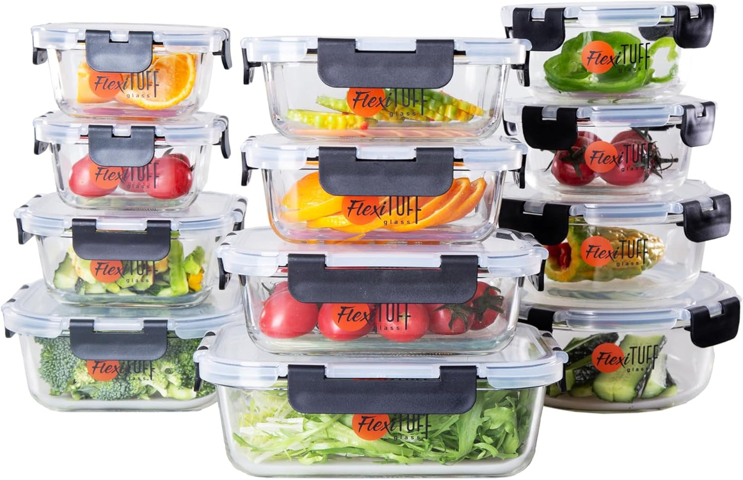 24pcs Set Food Storage Containers (12 Airtight & 12 Lids) | Glass Meal Prep Containers | Lunch Box | BPA Free, Leakproof Lids, Dishwasher, Microwave & Freezer Safe for Kitchen