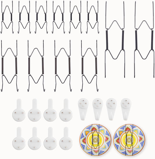 12 Pack 4/6/8 Inch Decorative Plate Medium Plate Hangers for The Wall, Invisible Stainless Steel Wall Hangers for Display with Hooks, for Platter/Dish/Picture(Black)