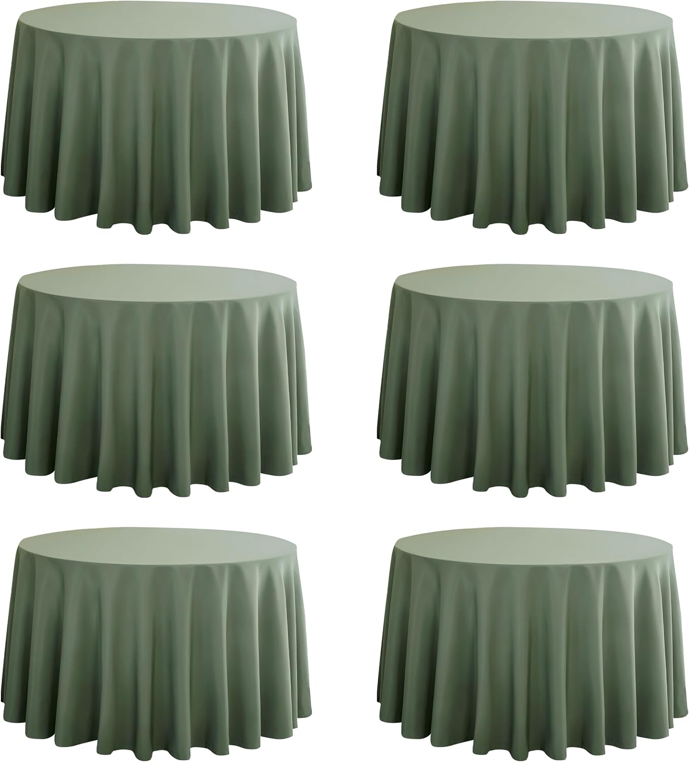 6-Pack Round 90-inch Sage Green Table Cloths, Solid Stain and Wrinkle Resistant Circular Tablecloth, Premium Plain Weave Polyester Fabric Table Linen Covers for Hotel, Banquet
